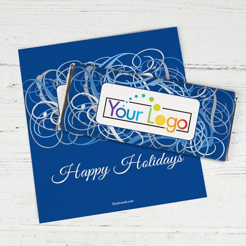 Happy Holidays Personalized Chocolate Bar Wrappers Winter Scrolls with Business Logo