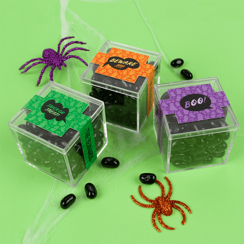 Personalized Halloween Spooky Phrases JUST CANDY® favor cube with Jelly Belly Jelly Beans