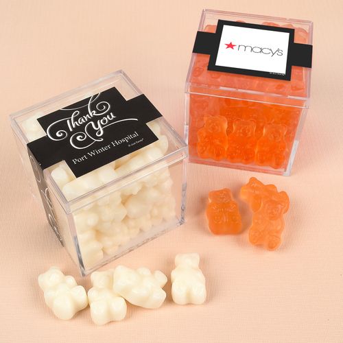Personalized Business Thank You JUST CANDY® favor cube with Gummy Bears