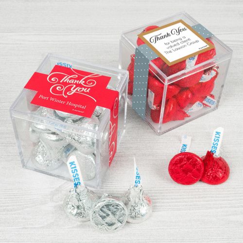 Personalized Business Thank You JUST CANDY® favor cube with Hershey's Kisses