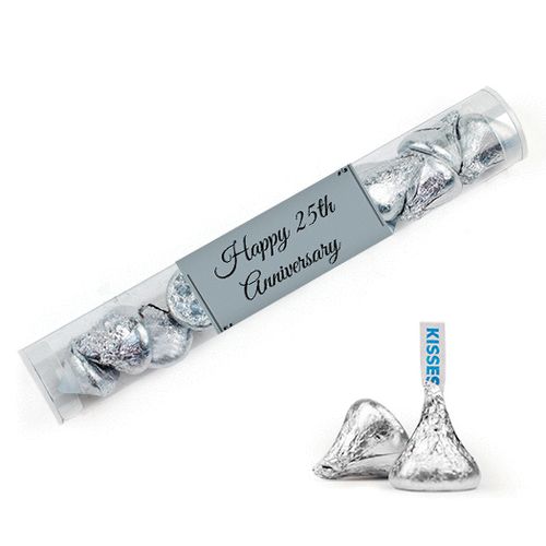 Personalized 25th Anniversary Favor Assembled Clear Tube with Hershey's Kisses