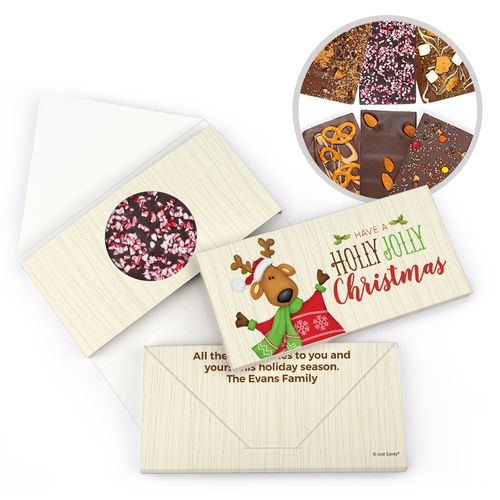 Personalized Christmas Holly Jolly Reindeer Gourmet Infused Belgian Chocolate Bars (3.5oz)