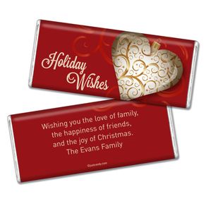 Happy Holidays Personalized Chocolate Bar Scrolled Heart Holiday Wishes