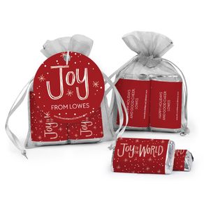 Personalized Christmas Joy to the World Hershey's Miniatures in Organza Bags with Gift Tag