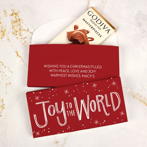 Deluxe Personalized Bonnie Marcus Christmas Joy to the World Godiva Chocolate Bar in Gift Box