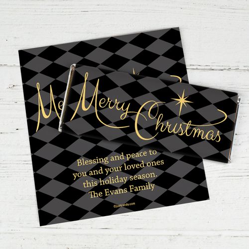 Christmas Personalized Chocolate Bar Wrappers Argyle and Gold Merry Christmas