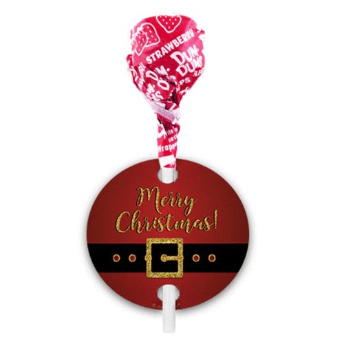 Personalized Christmas Santa Buckle Dum Dums with Gift Tag (75 pops)