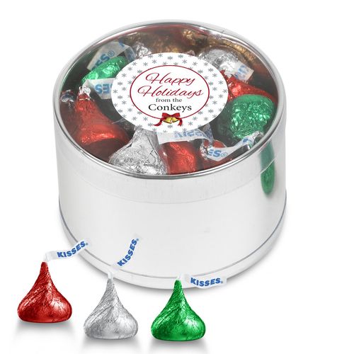 Personalized Happy Holidays Hershey's Kisses Plastic Tin