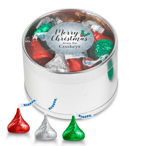 Personalized Merry Christmas Hershey's Kisses Plastic Tin