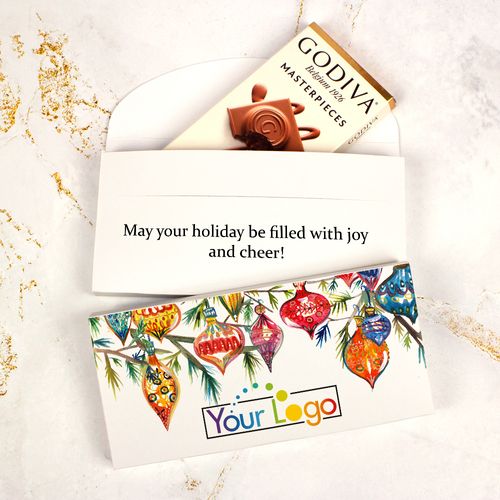 Deluxe Personalized Christmas Add Your Logo Ornaments Godiva Chocolate Bar in Gift Box