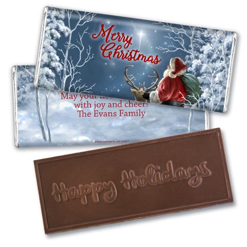 Personalized Christmas Starry Night Santa Embossed Chocolate Bar