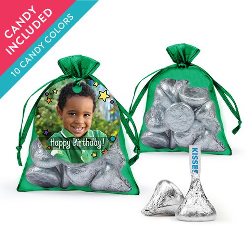 Personalized Kids Birthday Favor Assembled Organza Bag with Hershey's Kisses