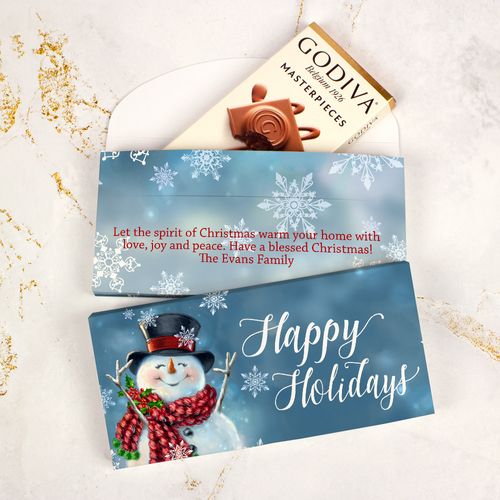 Deluxe Personalized Christmas Jolly Snowman Godiva Chocolate Bar in Gift Box