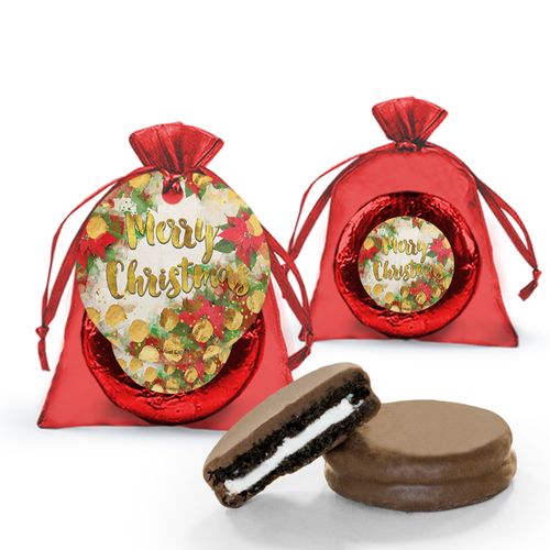 Christmas Holly Chocolate Covered Oreo Cookie in Organza Bags with Gift tag