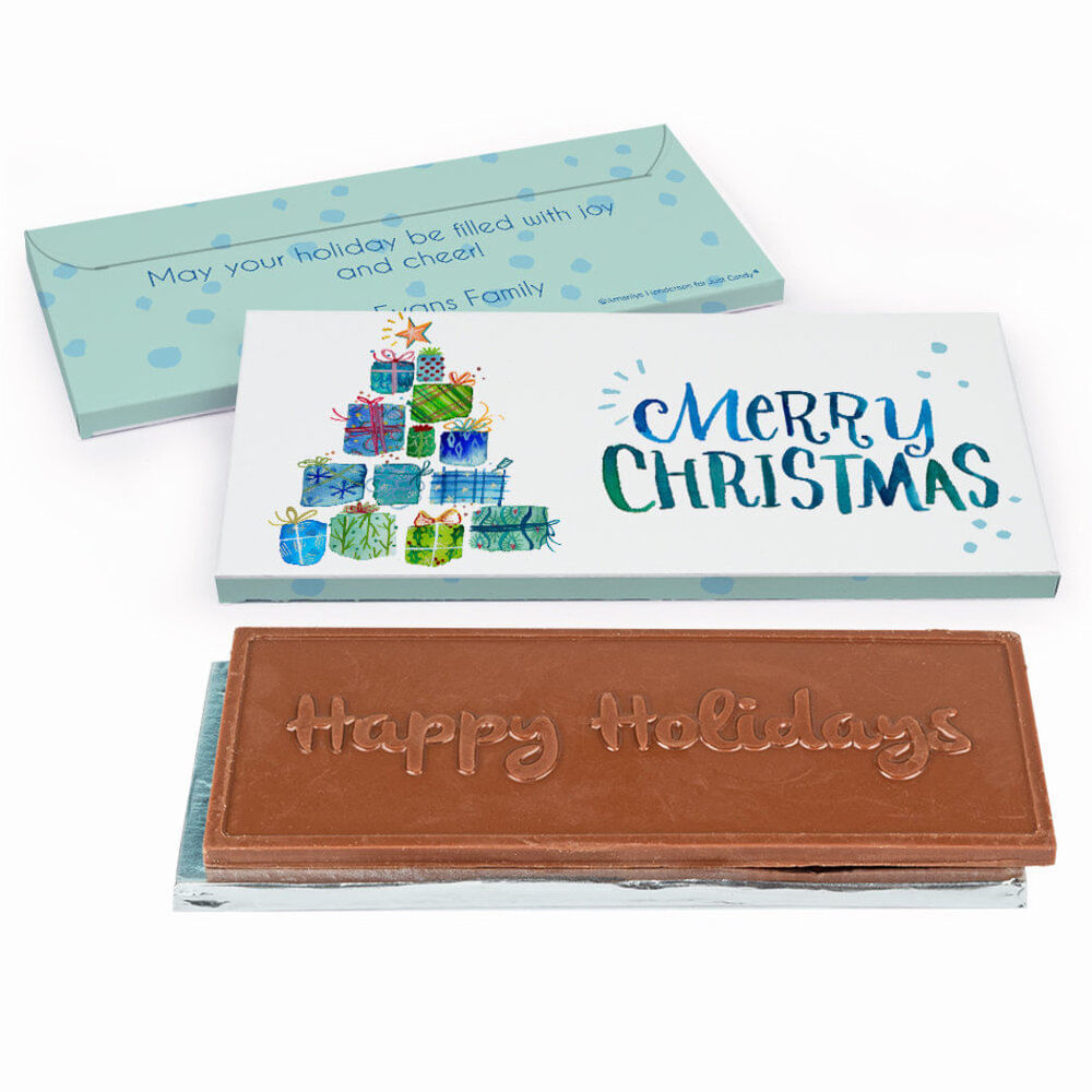 Deluxe Personalized Christmas Tree Presents Chocolate Bar in Gift Box ...