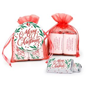 Personalized Christmas Holly-day Joy Hershey's Miniatures in Organza Bags with Gift Tag