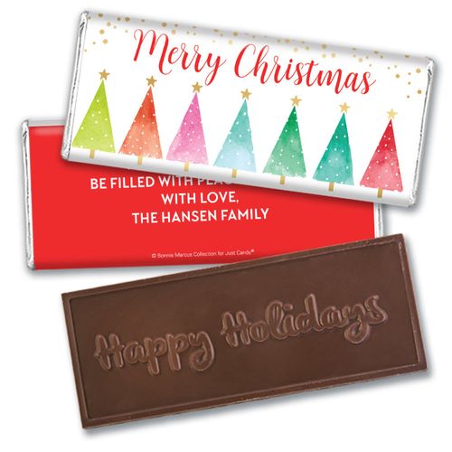 Personalized Bonnie Marcus Christmas Shimmering Pines Embossed Chocolate Bar