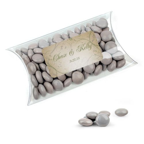 Personalized Wedding Favor Assembled Pillow Box with Just Candy Milk Chocolate Minis