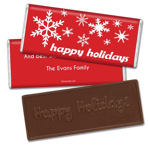 Happy Holidays Personalized Embossed Chocolate Bar Holiday Snowflakes