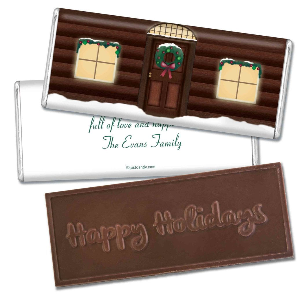 Happy Holidays Personalized Embossed Bar Log Cabin Holiday Home