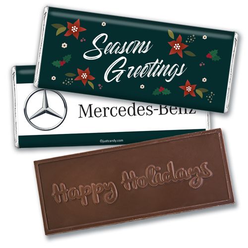 Personalized Christmas Add Your Logo Pointsettia Seasons Greetings Embossed Chocolate Bar & Wrapper