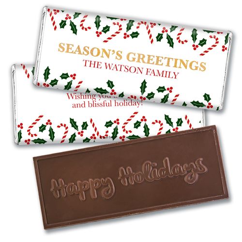 Personalized Christmas Candy Cane Poinsettia Embossed Chocolate Bar