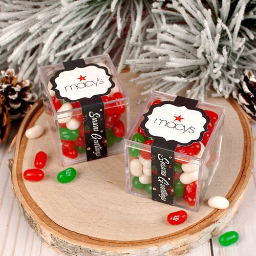 Personalized Christmas Add Your Logo Season's Greeting JUST CANDY® favor cube with Jelly Belly Jelly Beans