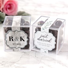 Personalized Wedding JUST CANDY® favor cube with Premium Rum Cordials - Dark Chocolate