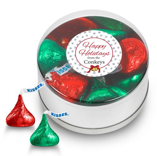 Personalized Happy Holidays Hershey's Kisses Small Plastic Tin
