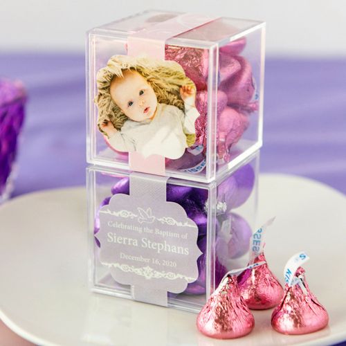 Personalized Baptism JUST CANDY® favor cube with Hershey's Kisses