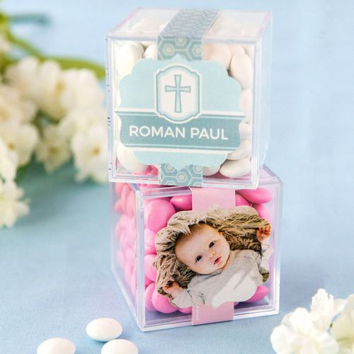 Personalized Baptism JUST CANDY® favor cube with Just Candy Milk Chocolate Minis