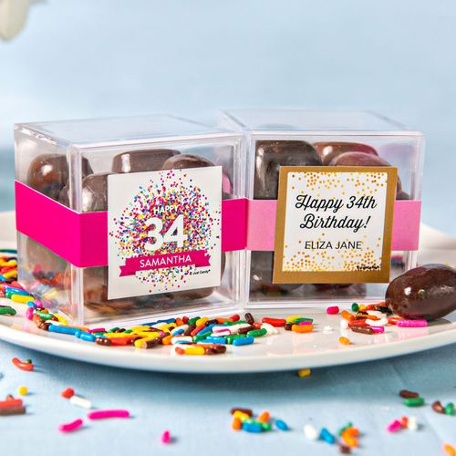 Personalized Birthday JUST CANDY® favor cube with Premium Milk & Dark Chocolate Sea Salt Caramels