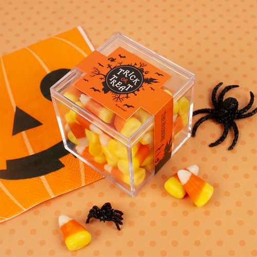 Personalized Halloween Sweet Treats JUST CANDY® favor cube with Candy Corn