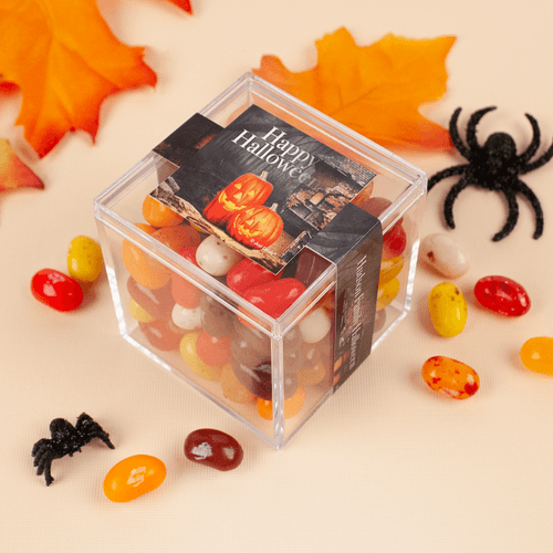 Personalized Halloween Ghostly Greetings JUST CANDY® favor cube with Jelly Belly Jelly Beans