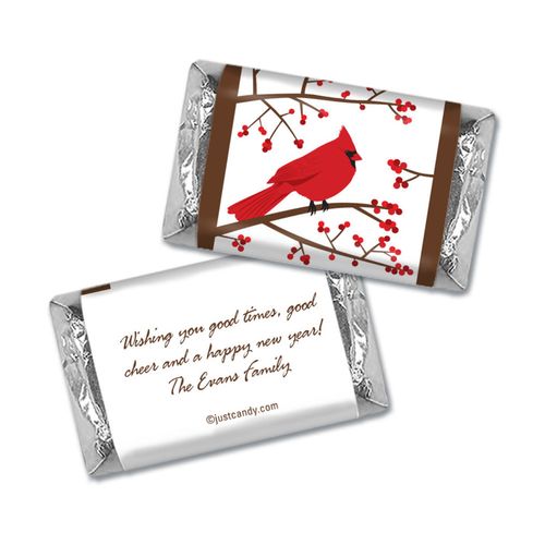 Happy Holidays Personalized Hershey's Miniatures Wrappers Red Cardinal