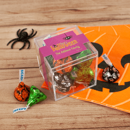 Personalized Halloween Spirit JUST CANDY® favor cube with Hershey's Kisses