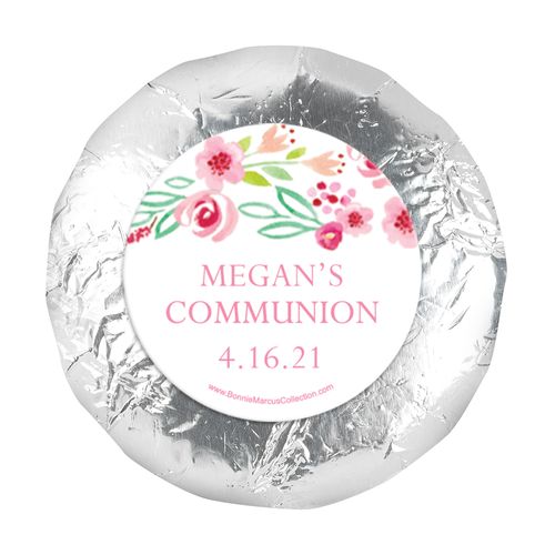 Personalized Girl First Communion Fancy Floret 1.25" Stickers (48 Stickers)