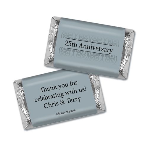 Anniversary Personalized Hershey's Miniatures Wrappers Silver 25th Fleur de Lis Gilded