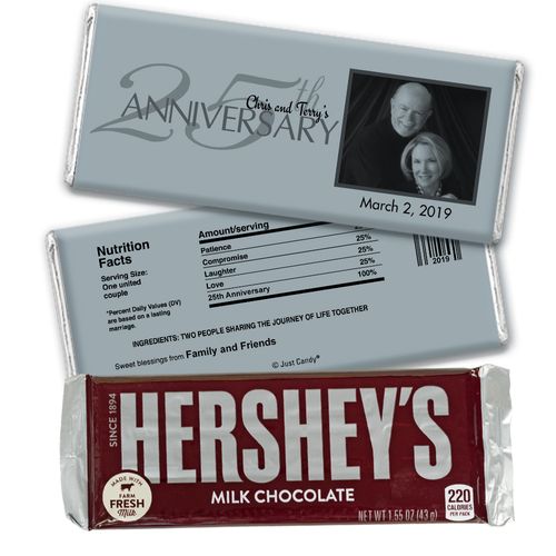 Anniversary Party Favors Personalized Hershey's Milk Chocolate Bar 25th Silver Anniversary Party Favors - Simple Photo Chocolate & Wrapper