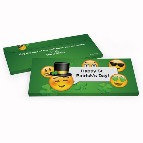 Deluxe Personalized St. Patrick's Day Emoji Chocolate Bar in Gift Box