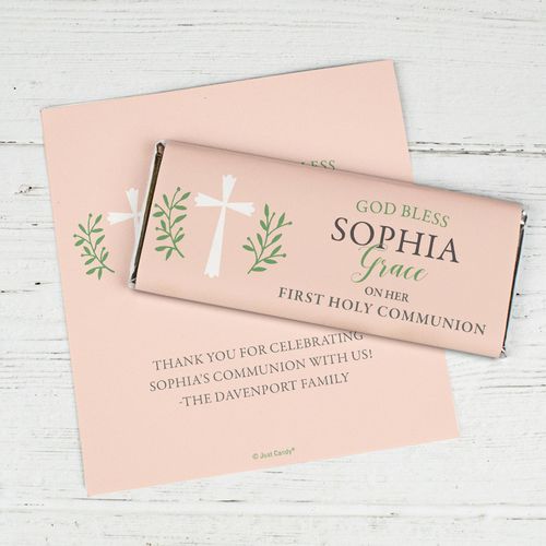 Personalized Communion God Bless Pink Chocolate Bar Wrappers Only