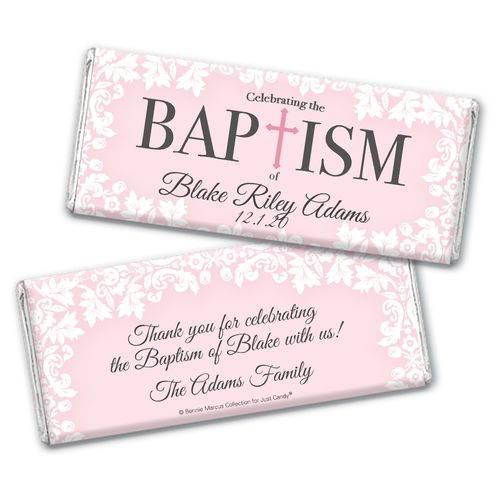 Personalized Bonnie Marcus Baptism Floral Filigree Chocolate Bar Wrappers Only