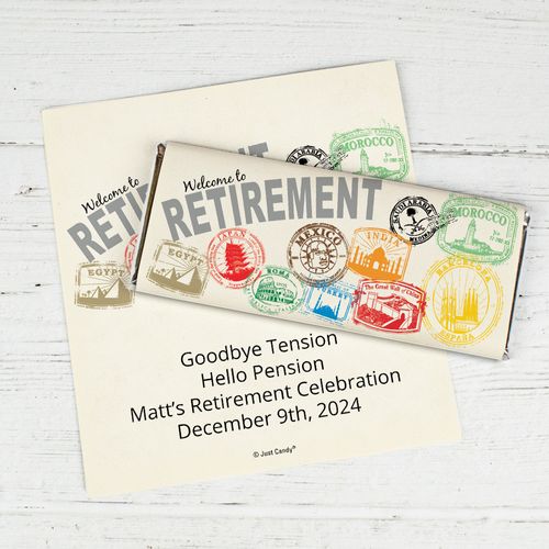 Retirement Personalized Chocolate Bar Wrappers Passport to Adventure