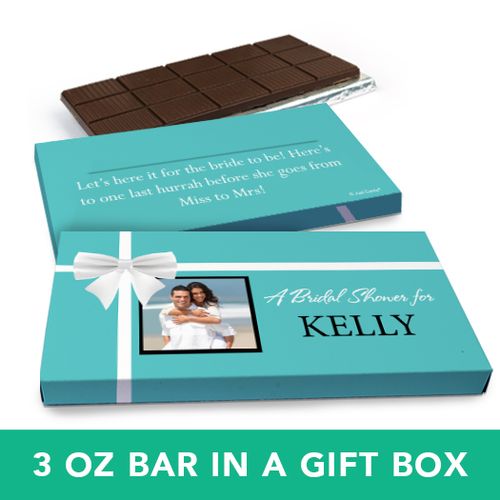 Deluxe Personalized Wedding Tiffany Bow Belgian Chocolate Bar in Gift Box (3oz Bar)