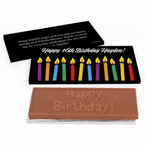 Deluxe Personalized Adult Birthday Lit Candles Chocolate Bar in Gift Box