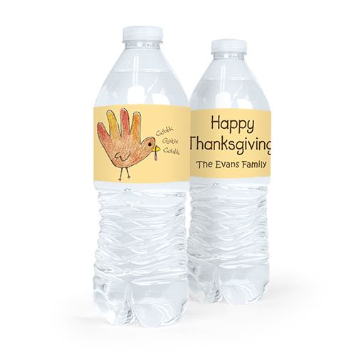 Personalized Thanksgiving Child's Handprint Water Bottle Labels (5 Labels)