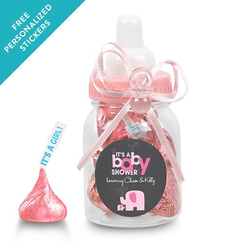 Baby Shower Personalized Pink Baby Bottle Elephant (24 Pack)