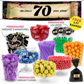 Personalized Milestone 70th Birthday Confetti Deluxe Candy Buffet