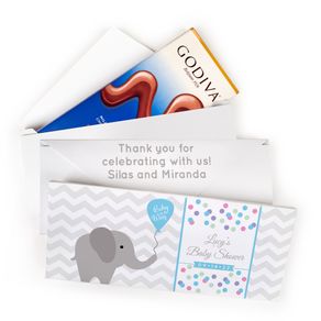 Deluxe Personalized Baby Shower Chevron Elephants Godiva Chocolate Bar in Gift Box