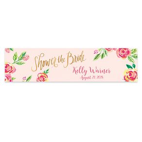 Personalized Bridal Shower Pink Flowers 5 Ft. Banner